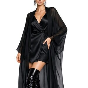 City Chic Black Sheer Kimono Whimsigoth Duster Open Lightweight Cover Up‎ XS